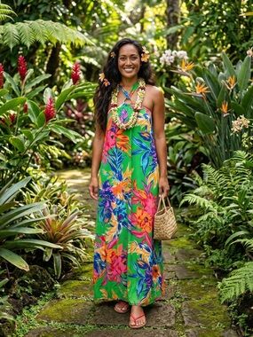 msk halter maxi dress Msk Women's Floral Halter O-Ring Tie-Back Maxi Dress - Poppy Red